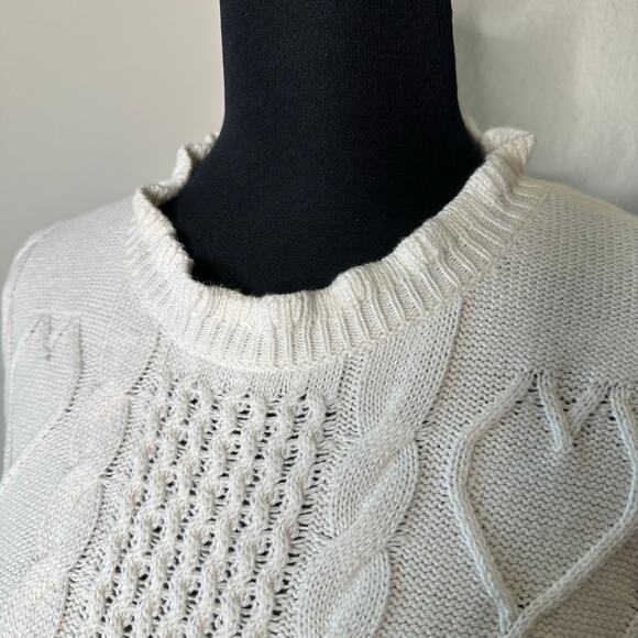 J.Crew Women’s Cable-Knit Hearts Crewneck Sweater Ivory CF398 | Size Large New - Picture 6 of 14